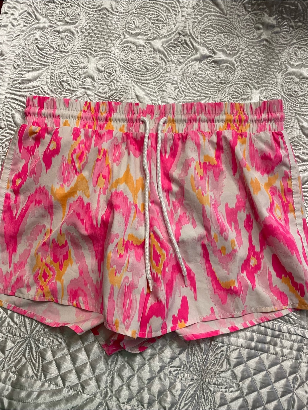crown & ivy Pink and Yellow Abstract Print Athletic Shorts